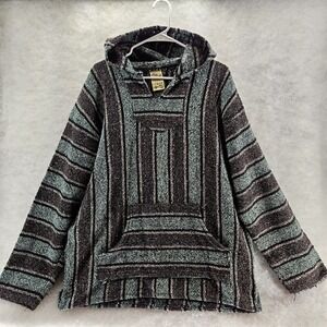 Frank's Textiles Green Black Grey Beach Surfer Baja Hoodie Pullover W/pocket XXL